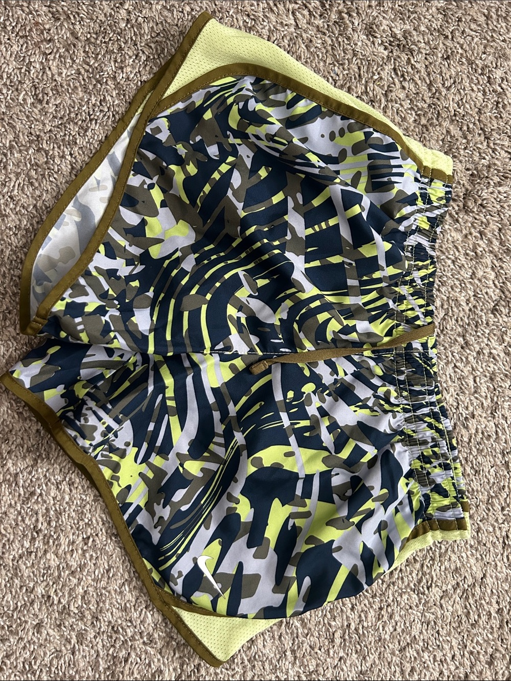 Nike Boys Neon Yellow & Black Camo Athletic Shorts